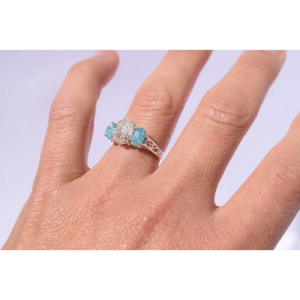 Aquamarine Engagement Ring, Engagement Ring, Unique Stone Ring, Rough Ge…
